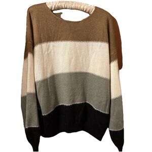 Multicolor Colorblock Knit Sweater SIZE LARGE Drop-Shoulder Brown Gray Black